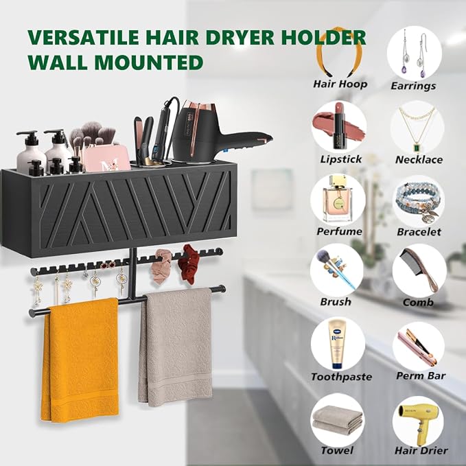 Rustic Hair Dryer Holder Wall Mounted, Hair Styling Tools & Accessories - Image 6