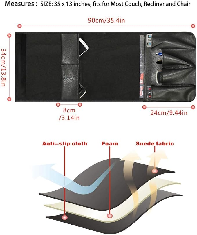 5 Pockets TV Remote Control Holder Couch Sofa Tray Armrest Organiser Oxford - Image 5
