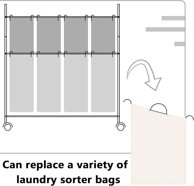 Windyun 3 Pcs Hypotenuse Laundry Sorter Replacement Bags Hamper Cart Removable - Image 4