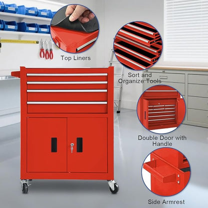Tool Chest 13-Drawer with Double Door Handle, 2 in 1 Detachable Rolling Tool - Image 5