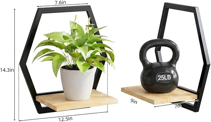 2 Pack Solid Wood & Metal Framework Wall Plant Stands, 9 inch Natural Wood - Image 4