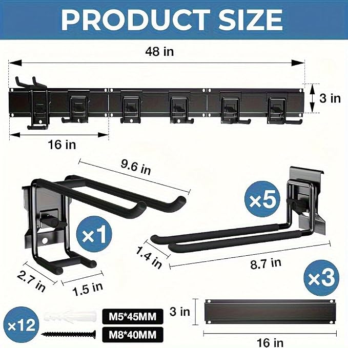 48" Industrial-Grade Wall-Mounted Garage Tool Organizer Heavy-Duty Steel Frame - Image 2