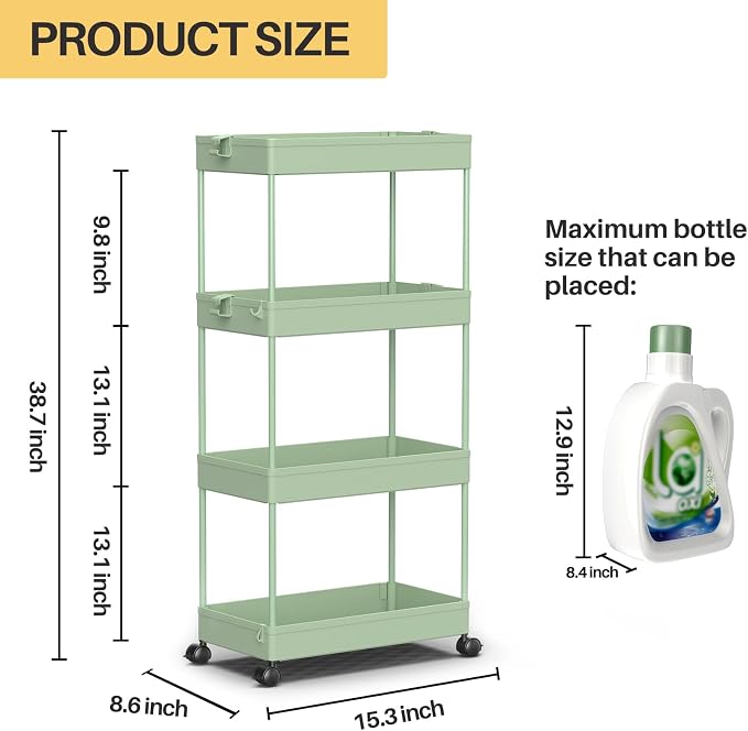 SPACEKEEPER Storage Cart 4-Tier, Bathroom Rolling Cart Utility Storage - Image 4