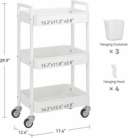 Nunsino 3 Tier Rolling Cart, Utility Cart - Image 4