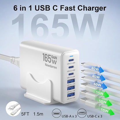 165W GaN USB C Charging Station, 6 Port Desktop Charger - Image 2