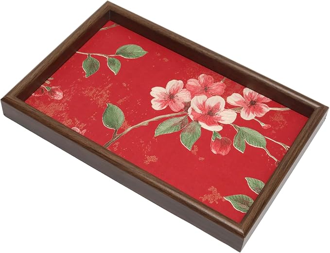 Wooden Valet Tray with Floral Base, EDC Catch All Tray Nightstand Entryway by Unknown