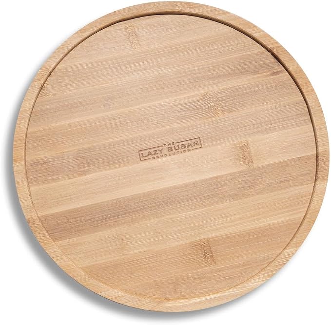 9" Bamboo Lazy Susan Revolution Turntable w/Rim – Rotating Bamboo Organizer Tray - Image 3