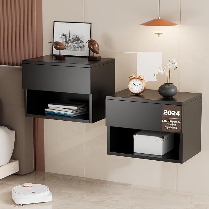 Floating Nightstand, Modern Wall Mounted Bedside Table by Kiseely