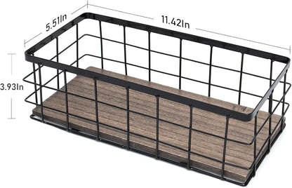 ROSE BLOOM Small Metal Wire Storage Basket, Decorative Wood Base Organizer Bins - Image 2