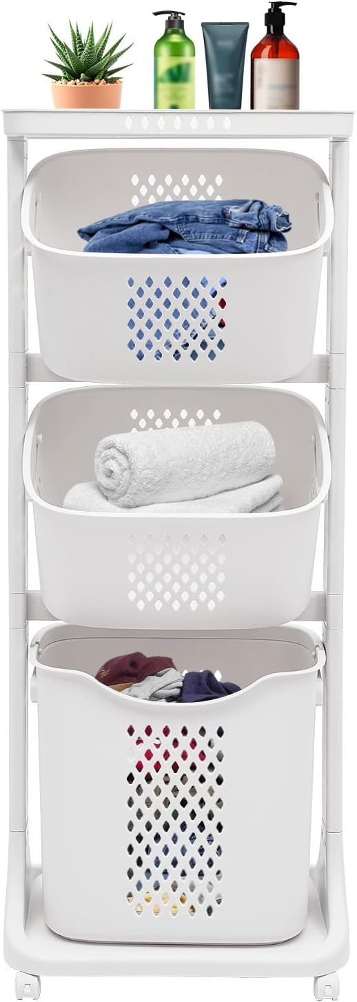 3 Tier Laundry Basket, 55.12lbs Load Sorter Clothes Storage Hampe Organizer by Unknown