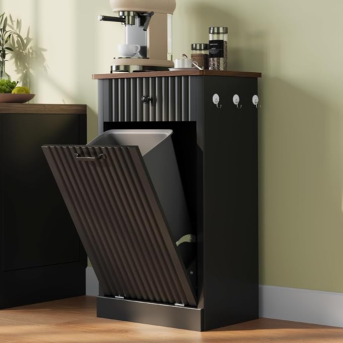 Tilt Out Trash Can Cabinet, 10 Gallon Fluted Laundry Hamper Cabinet by Unknown