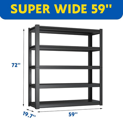 72''H Garage Shelving Heavy Duty, 3000LBS Storage Shelves, 5-Tier Adjustable - Image 3