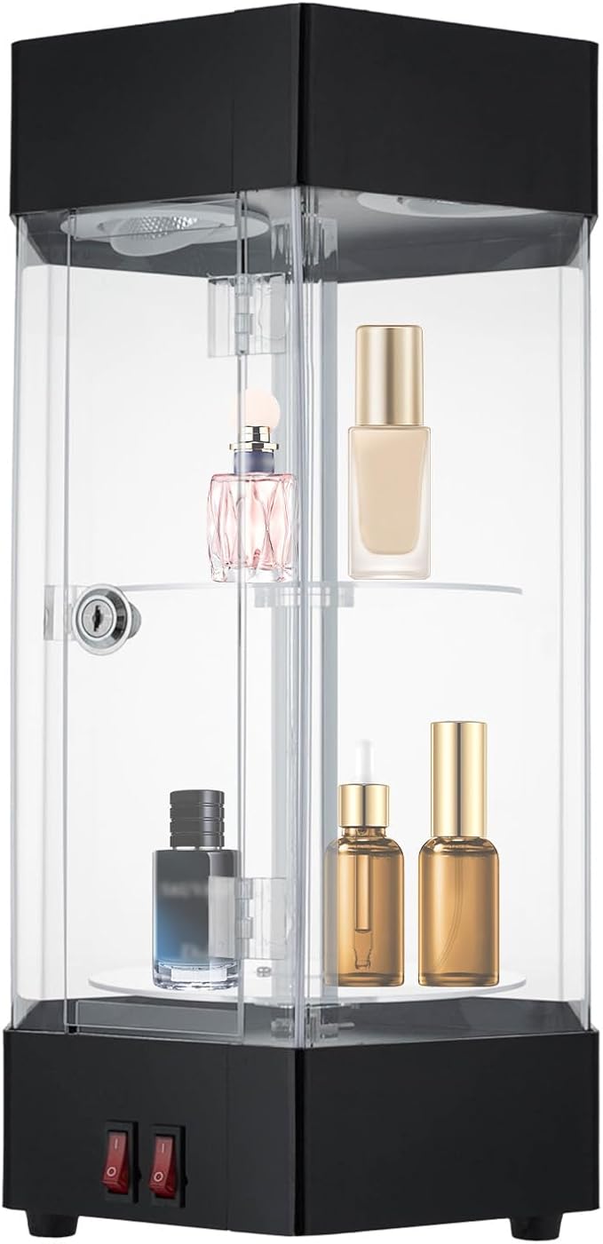 LED Electric Rotating Acrylic Display Case, Jewelry Display Case, Free Standing by Unknown