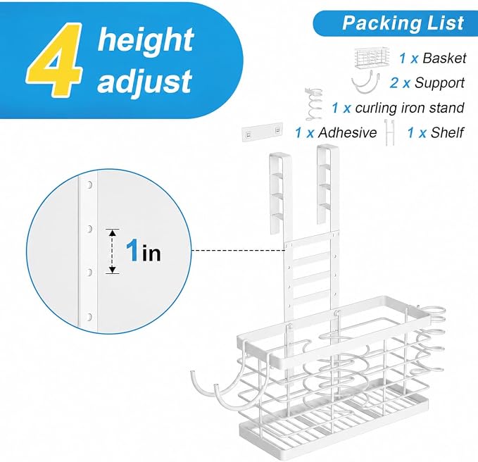 Sevenblue Hair Tool Organizer, 3-in-1 Universal Hair Dryer Holder, Adjustable - Image 6