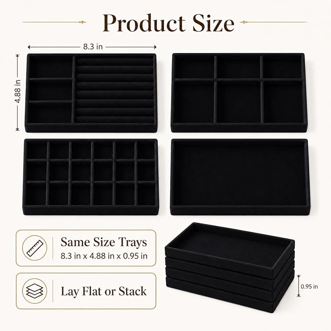 4 Pack Stackable Jewelry Organizer Tray Set - Image 4