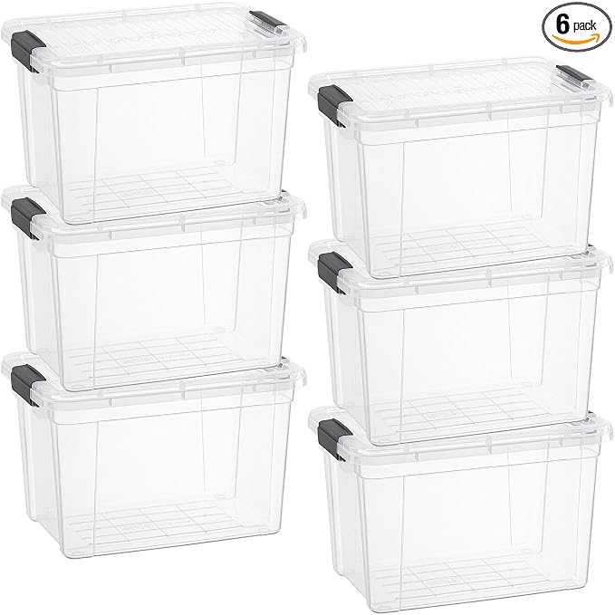 Superio Storage Bins with Lids- 6 Pack, 4.75 Qt Clear Boxes by Superio