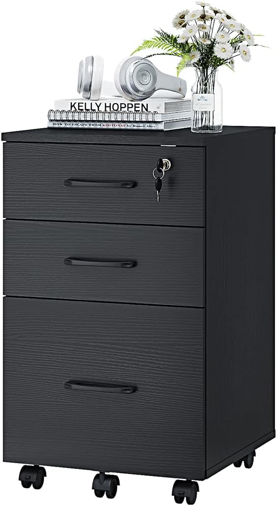 Panana 3 Drawer Wood Mobile File Cabinet, Under Desk Storage Drawers Small File by Panana