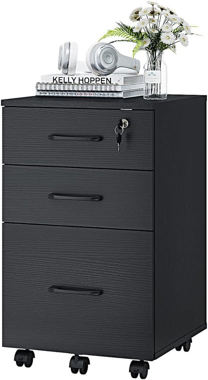 Panana 3 Drawer Wood Mobile File Cabinet, Under Desk Storage Drawers Small File by Panana