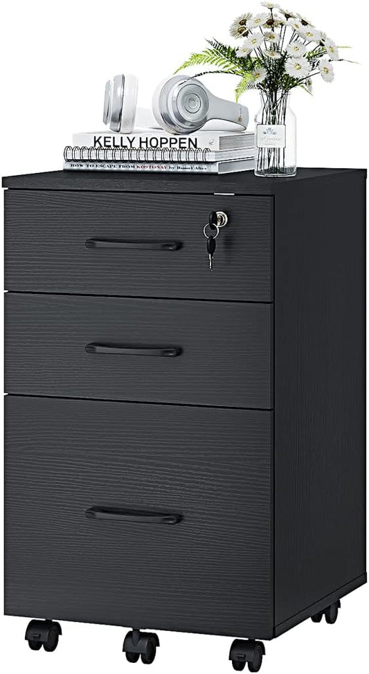 Panana 3 Drawer Wood Mobile File Cabinet, Under Desk Storage Drawers Small File by Panana