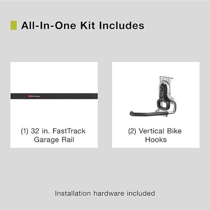 Rubbermaid FastTrack Garage Storage Bike Storage Kit, 3 Piece, All in One Rail - Image 2