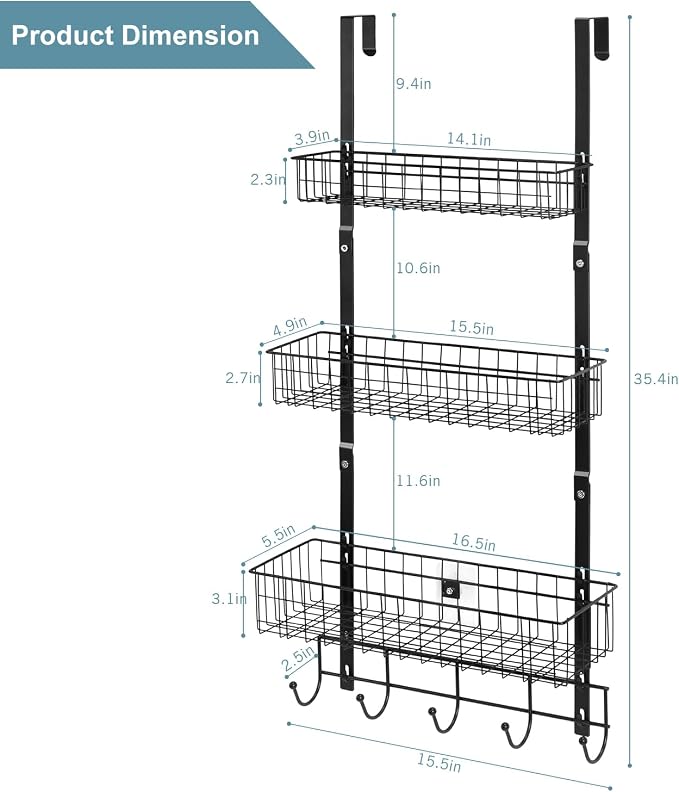 ETELI Over the Door Pantry Organizer 3 Tier Hanging Basket Back Door Storage - Image 2