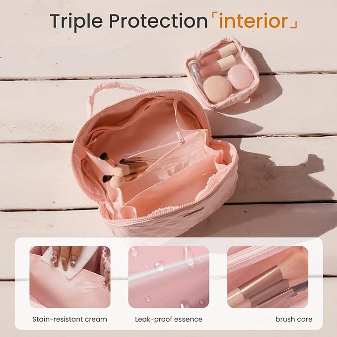 2026 Travel Makeup Bag for Women – 180° Lay-Flat Puffy Cosmetic Organizer - Image 4