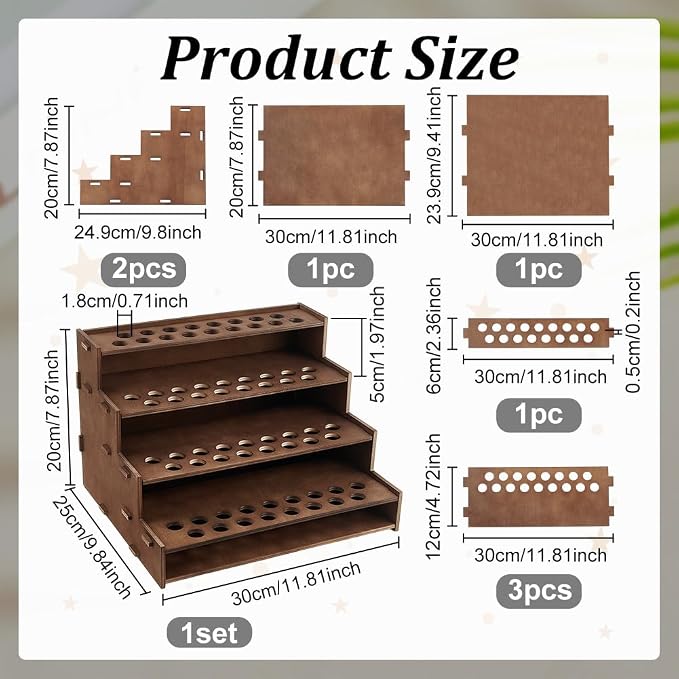 PH PandaHall 68 Holes Wooden Essential Oil Organizer Holder, 4-Tier Tabletop - Image 2