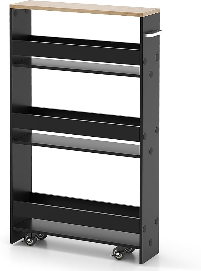 MAT EXPERT Slim Rolling Storage Cart, 4-Tier Freestanding Slim Storage Cart by MATEXPERT