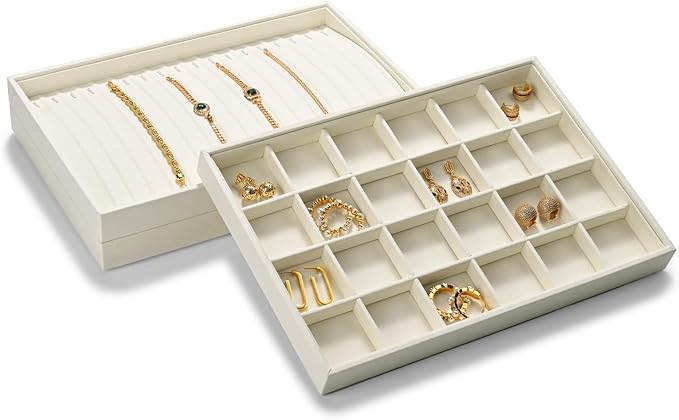 24 Grids Necklace Display Tray, Stackable Jewelry Organizer Trays, Microfiber - Image 8