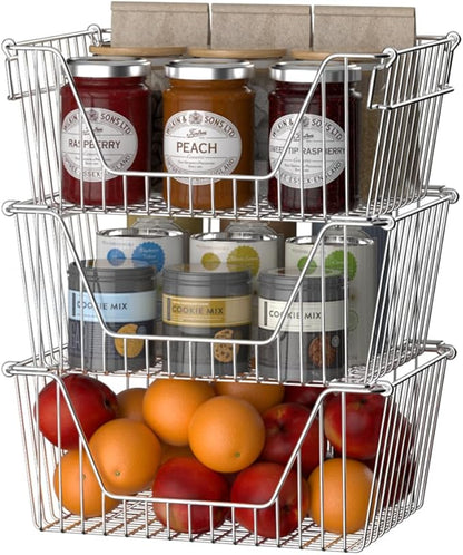 Slideep Large Stackable Storage Baskets Cabinet Organizer Sturdy Metal Wire - Image 3