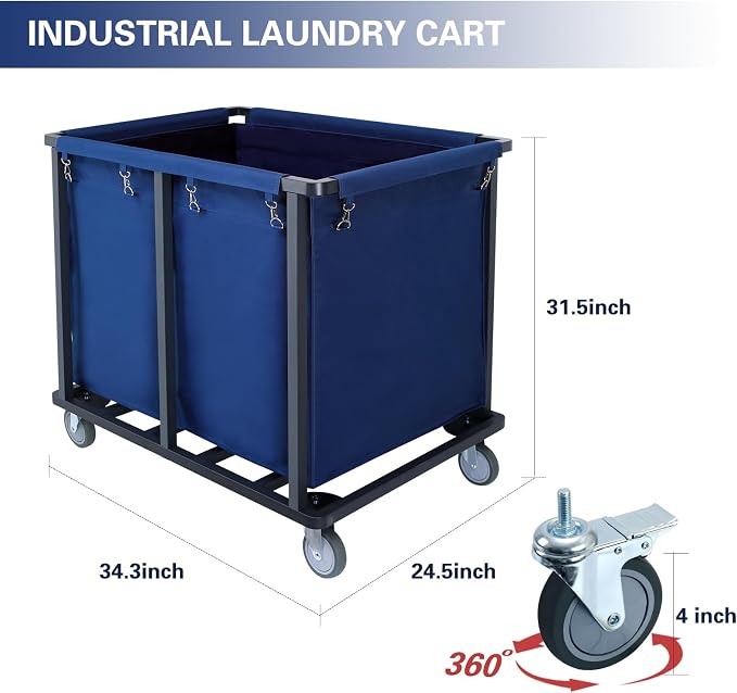 Commercial Laundry Cart with Wheels, 400L Blue | 600 lbs Industrial Laundry Cart - Image 3