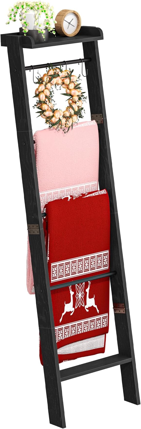Blanket Ladder Shelf, Decorative Quilt Rack, 6-Tier Farmhouse Ladder Holder by Hzuaneri