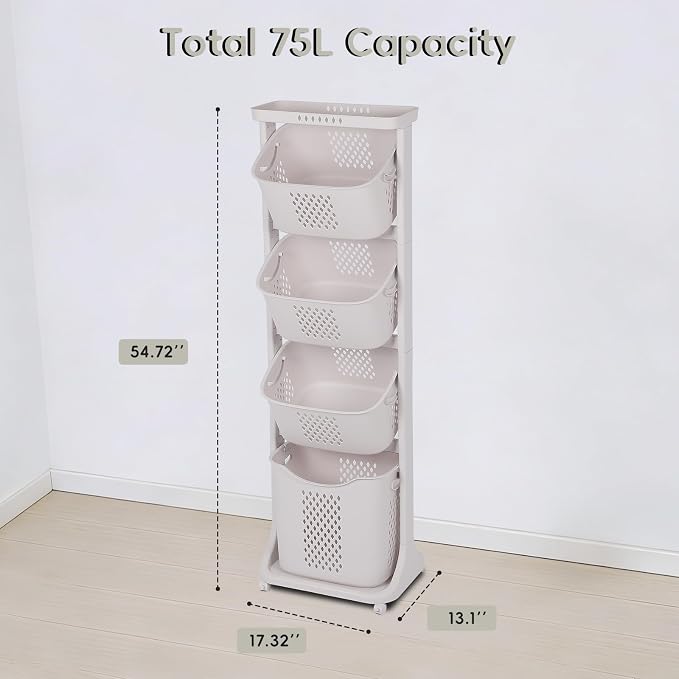 GCCSJ 4-Tier Rolling Laundry Hamper Sorter - Image 3
