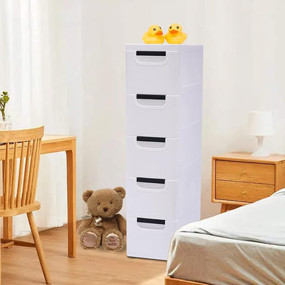 5 Tier White Plastic Storage Cabinet Stackable 5 Drawers Vertical Clothes - Image 2