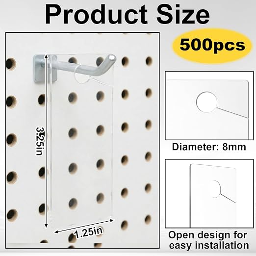 500 Pcs Clear Plastic Peg Hook Label Holders 3.25" X1.25" Clear UPC Tag & - Image 2