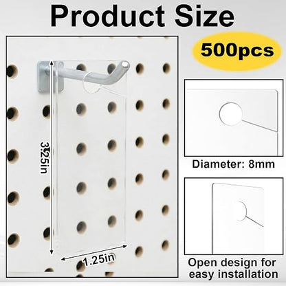 500 Pcs Clear Plastic Peg Hook Label Holders 3.25" X1.25" Clear UPC Tag & - Image 2