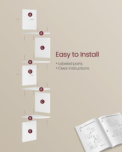 VASAGLE Corner Shelves Wall Mount, 4-Tier Floating Bookshelves, Cloud White - Image 5