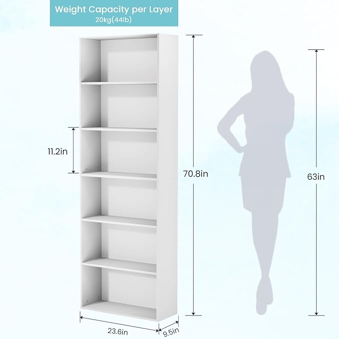 GRUSIGN 71" Tall 6-Tier Bookshelf, Large Open Display Bookcase - Image 2
