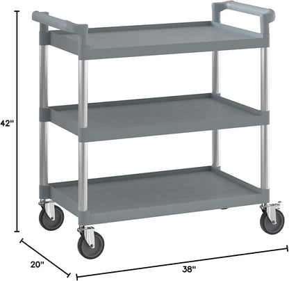 Gray Utility/Bussing Cart with Three Shelves - Image 3