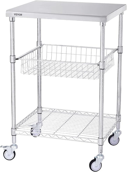 VEVOR Kitchen Utility Cart, 36.6"x20"x24" 3 Tiers Wire Rolling Cart, 470LBS - Image 9
