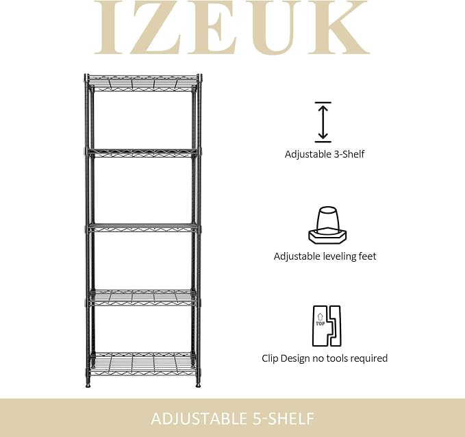 Wire Shelving Unit, 24” Metal Pantry Shelf, Adjustable Black Storage Rack | - Image 4