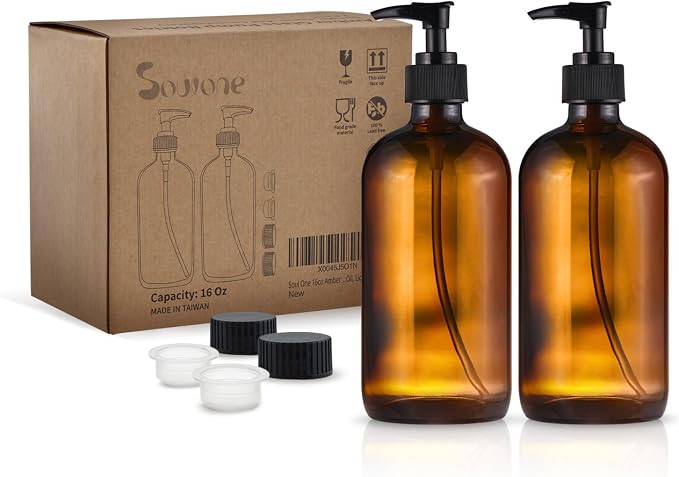 SOUL ONE 16oz Amber Glass Hand Soap Dispenser, 2 Pack by SOULONE