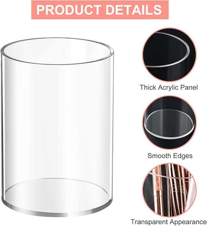 8 Pieces Clear Acrylic Pen Holder Round Acrylic Pencil Cup Clear Makeup Bush - Image 3