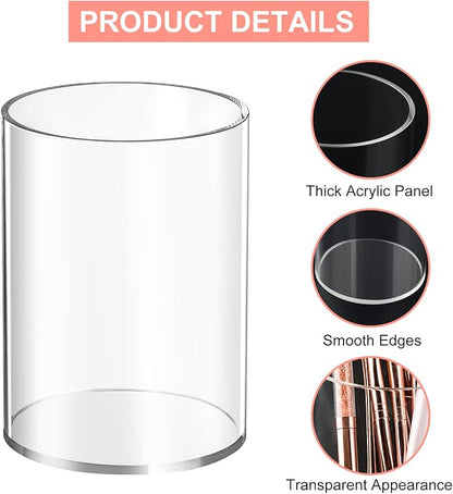 8 Pieces Clear Acrylic Pen Holder Round Acrylic Pencil Cup Clear Makeup Bush - Image 3
