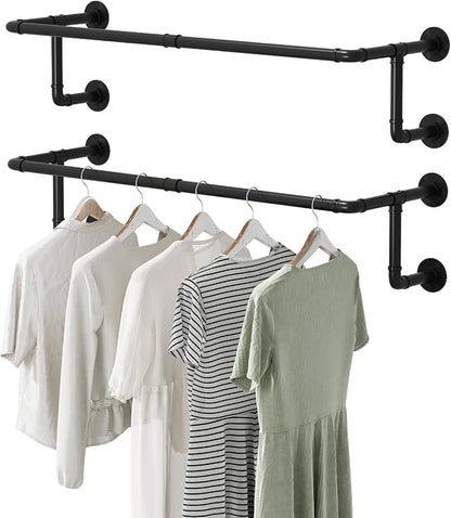Industrial Pipe Clothes Racks 2 Pack, Space Saving Closet Hanging Rod - Image 9