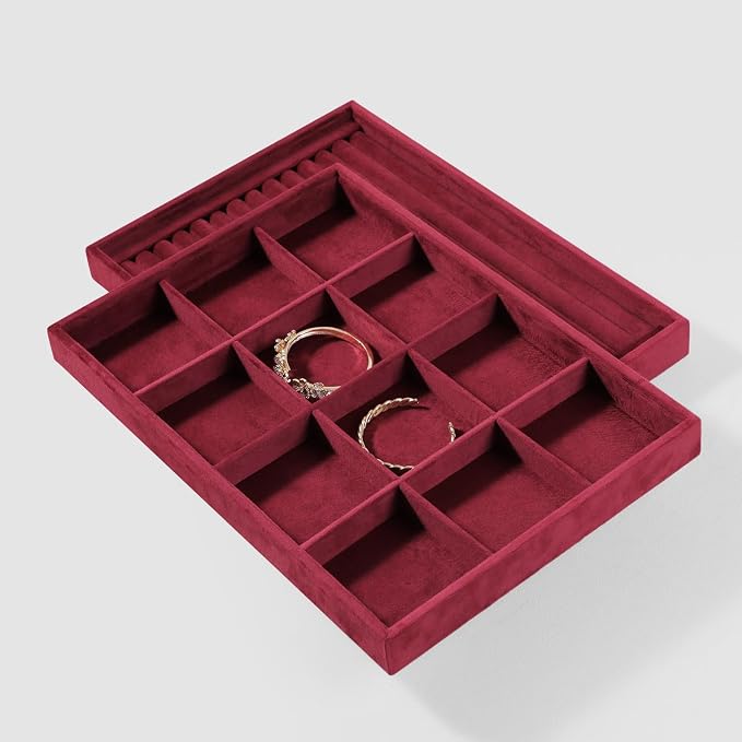 Velvet Stackable Jewelry Display Tray, 12 Grid Watch Bangle Bracelet Storage - Image 6