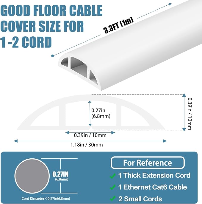 Floor Cord Covers for Wires 3.3FT Cable Hider Wire Cover Self Adhesive Cord - Image 2