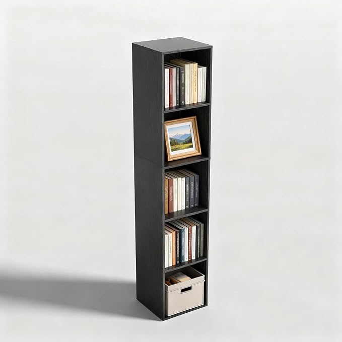 5 Cube Storage Organizer, Narrow Open Shelf Bookcase, Freestanding Low Display - Image 7