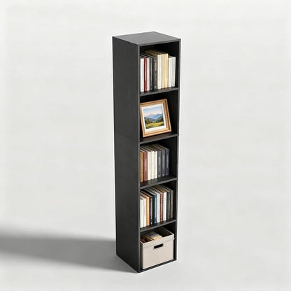 5 Cube Storage Organizer, Narrow Open Shelf Bookcase, Freestanding Low Display - Image 7