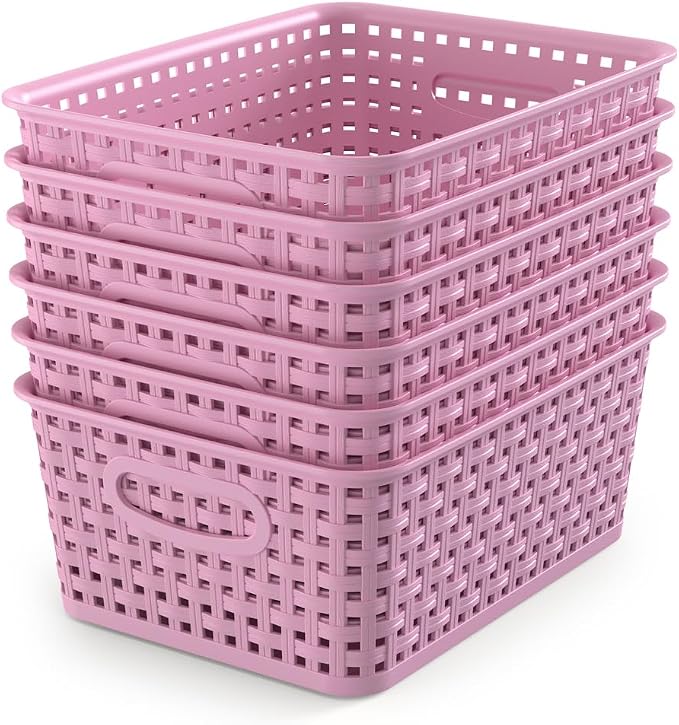 WYT 6-Pack Plastic Small Shelf Storage Weave Baskets Organizing by WYT